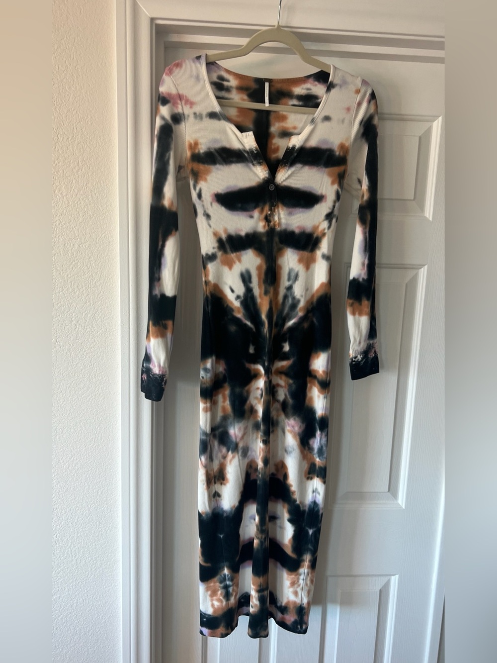 Young Fabulous & Broke Black, Brown and Cream Long Sleeve Bodycon Dress. Size Sm